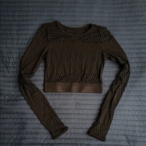 ALO Yoga Brown Long Sleeve Cropped Mesh Top